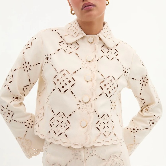 VERONICA BEARD Adelaide Ecru Eyelet Jacket Size 16 - Picture 1 of 16
